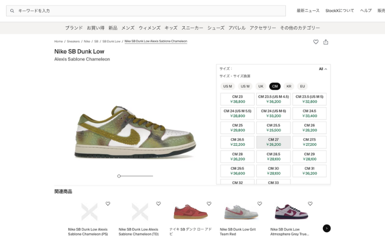 Alexis Sablone × Nike SB Dunk Low Pro QS “Chameleon”のプレ値